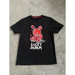 BKYS Lucky Charm Shirt Mens Large Black Red Bunny Graphic Tee Streetwear
